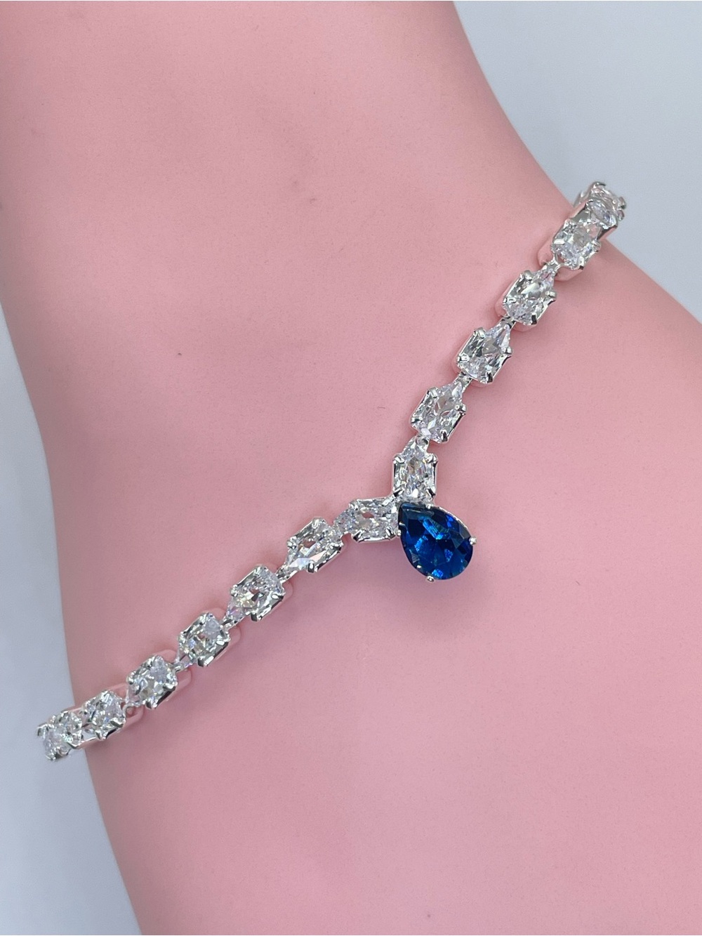 Swarovski Crystal Elements Sapphire Blue White Crystal Tennis Bracelet Formal